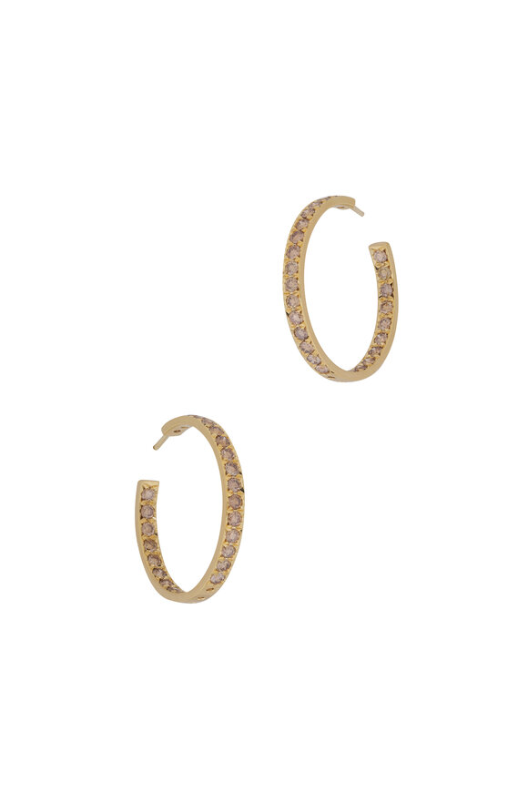 Caroline Ellen Yellow Gold Pave Diamond Hoops  - view 1