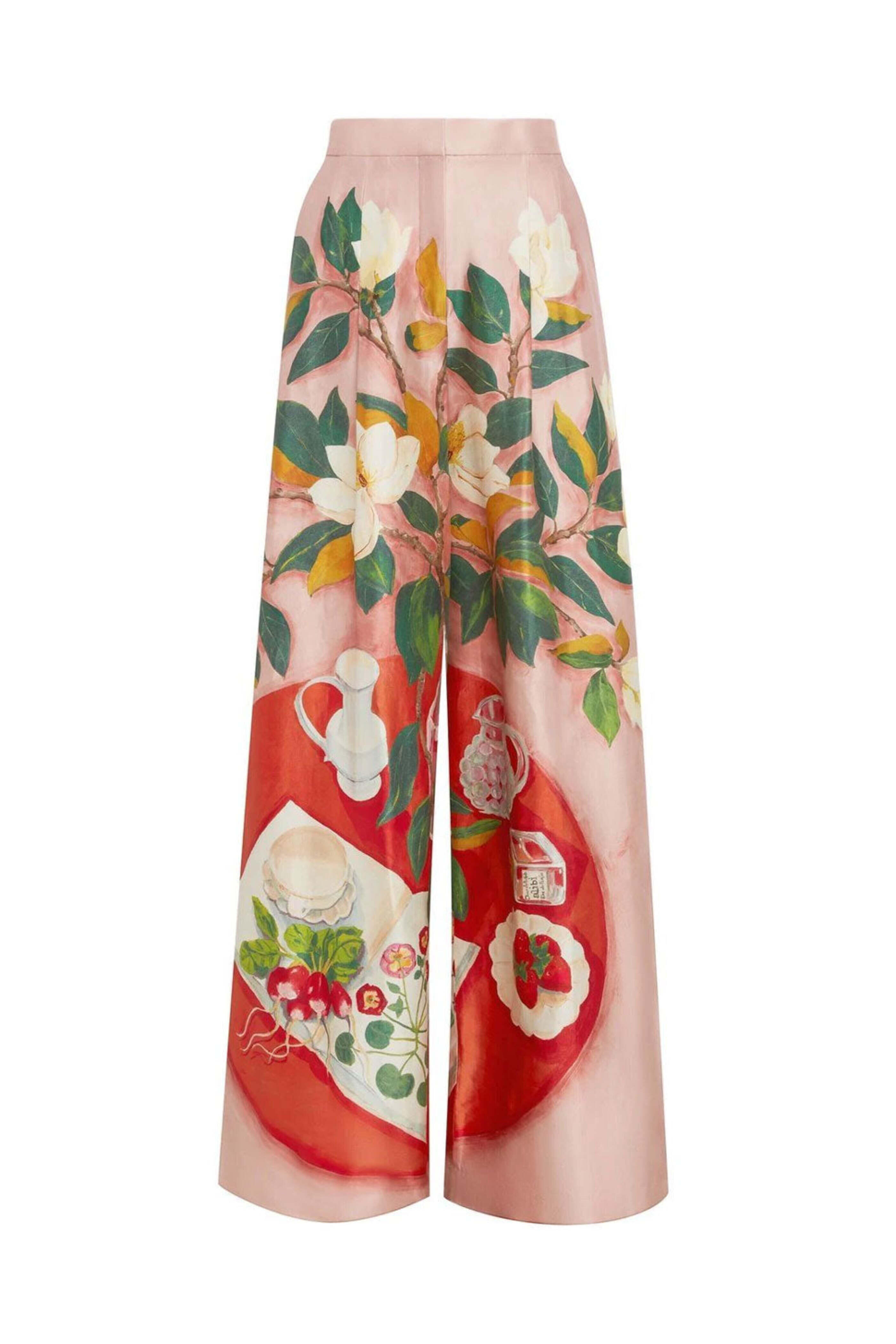 Oscar de la Renta - Begonia Floral Mikado Wide Leg Pant