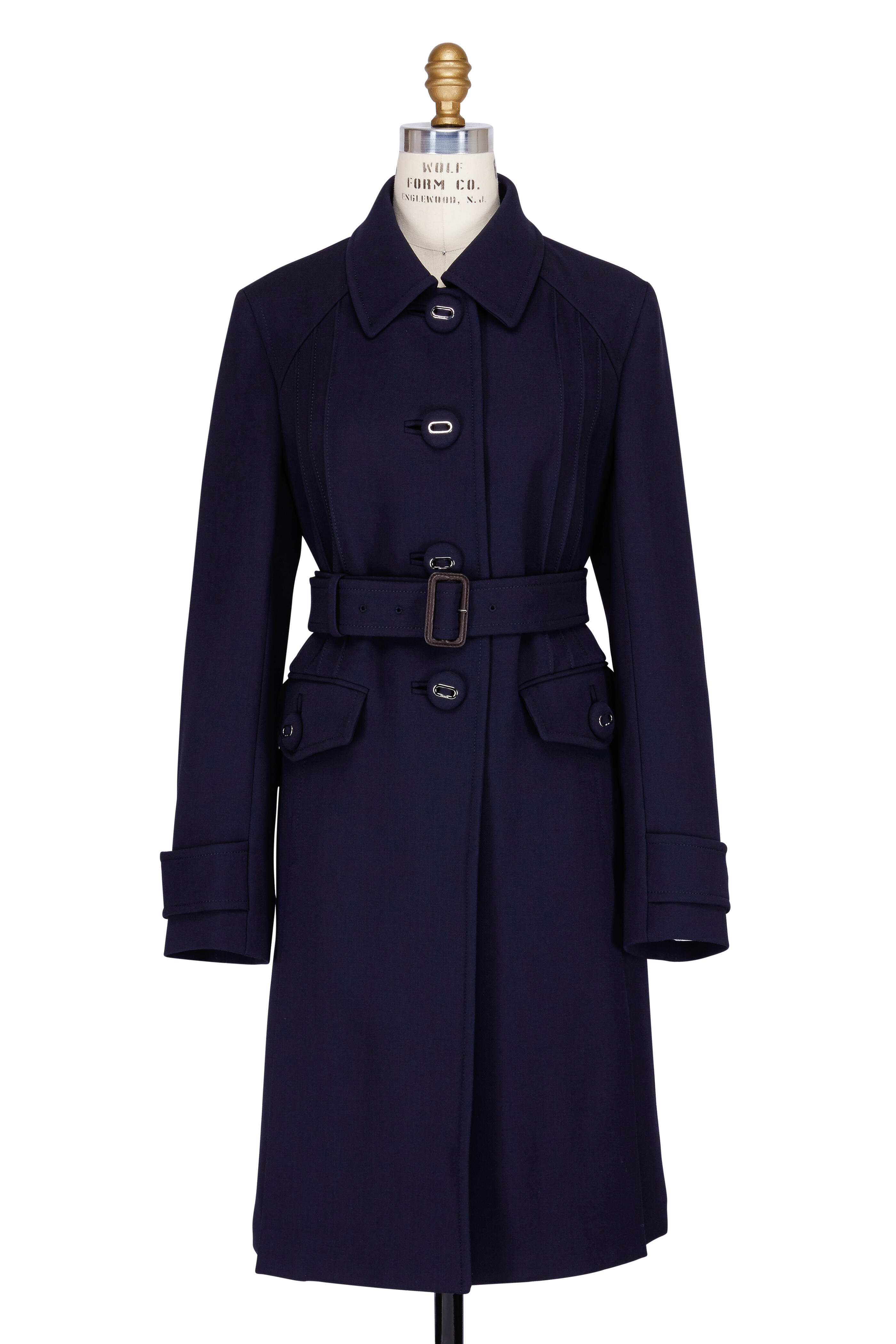 Prada - Navy Gold Button Belted Trench Coat