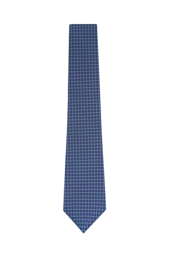 Kiton Green Geometric Print Silk Necktie - view 1