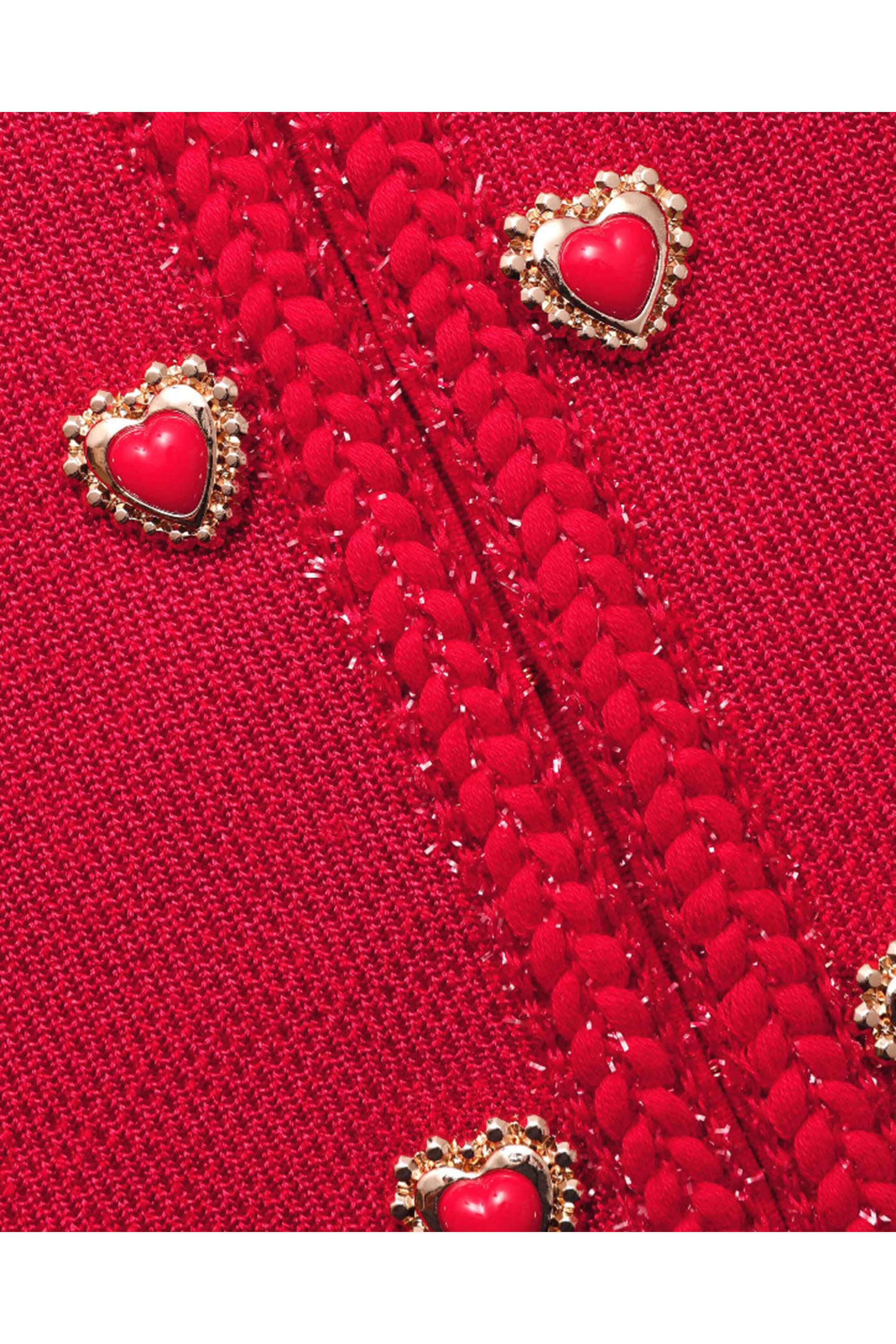 Self - Portrait - Red Knit Heart Buttoned Mini Dress
