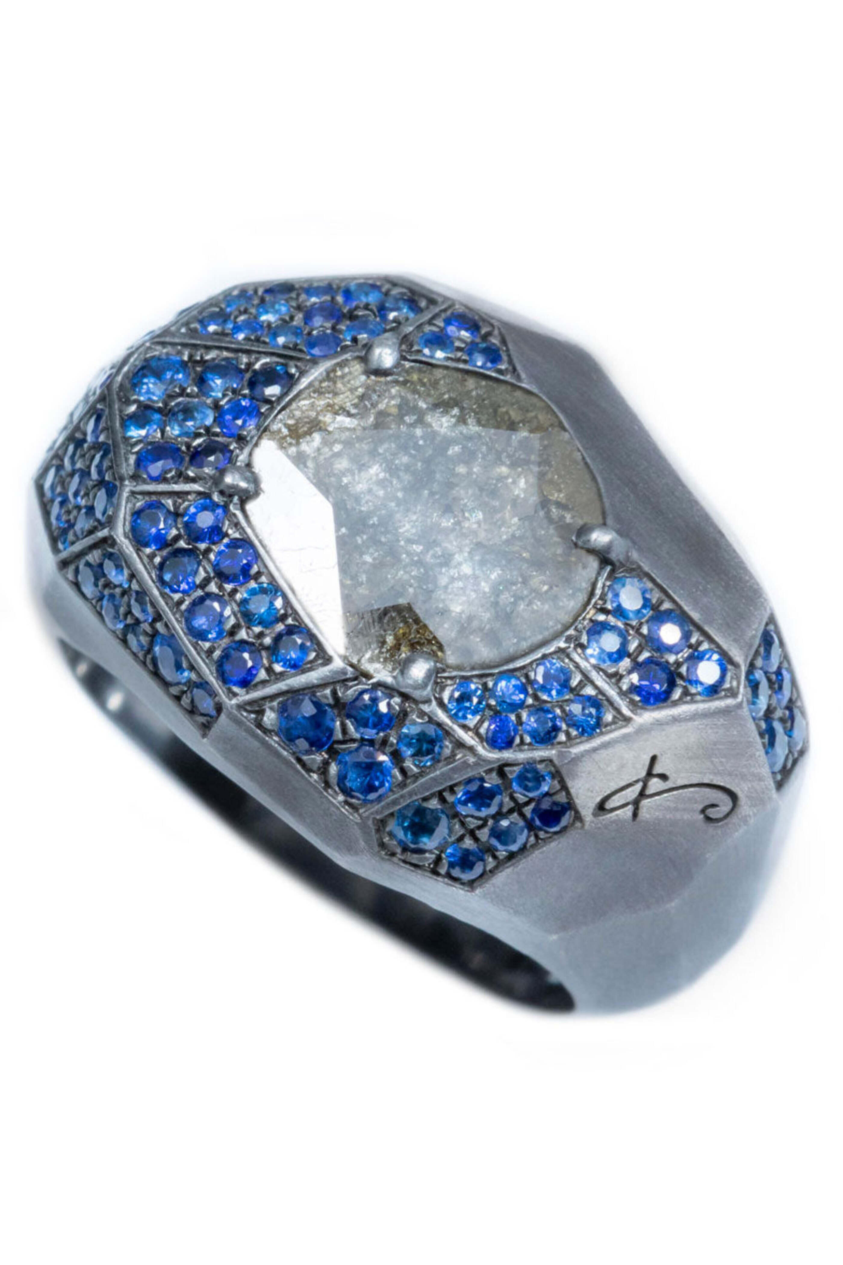 Katerina Ioannidis - Slice Diamond and Sapphire Facet Collection Ring