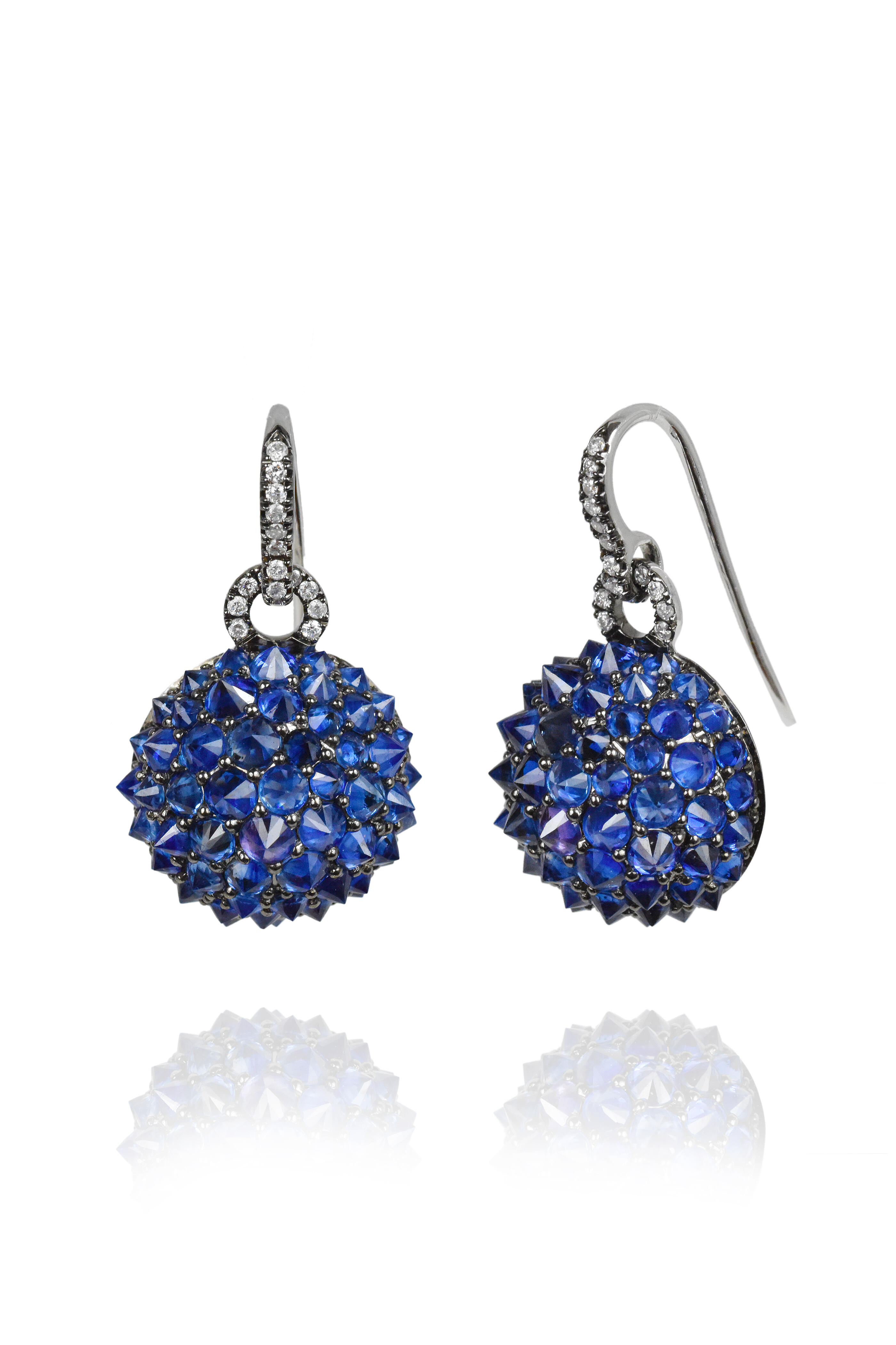 Nam Cho - 18k White Gold Sapphire "Spike" Ball Drop Earring