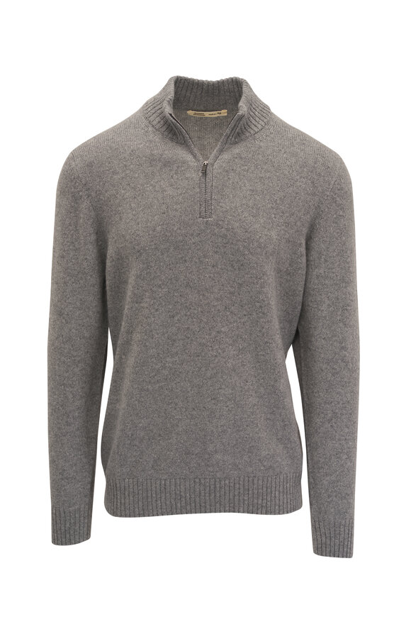 Maurizio Baldassari Light Gray Cashmere Quarter Zip Pullover