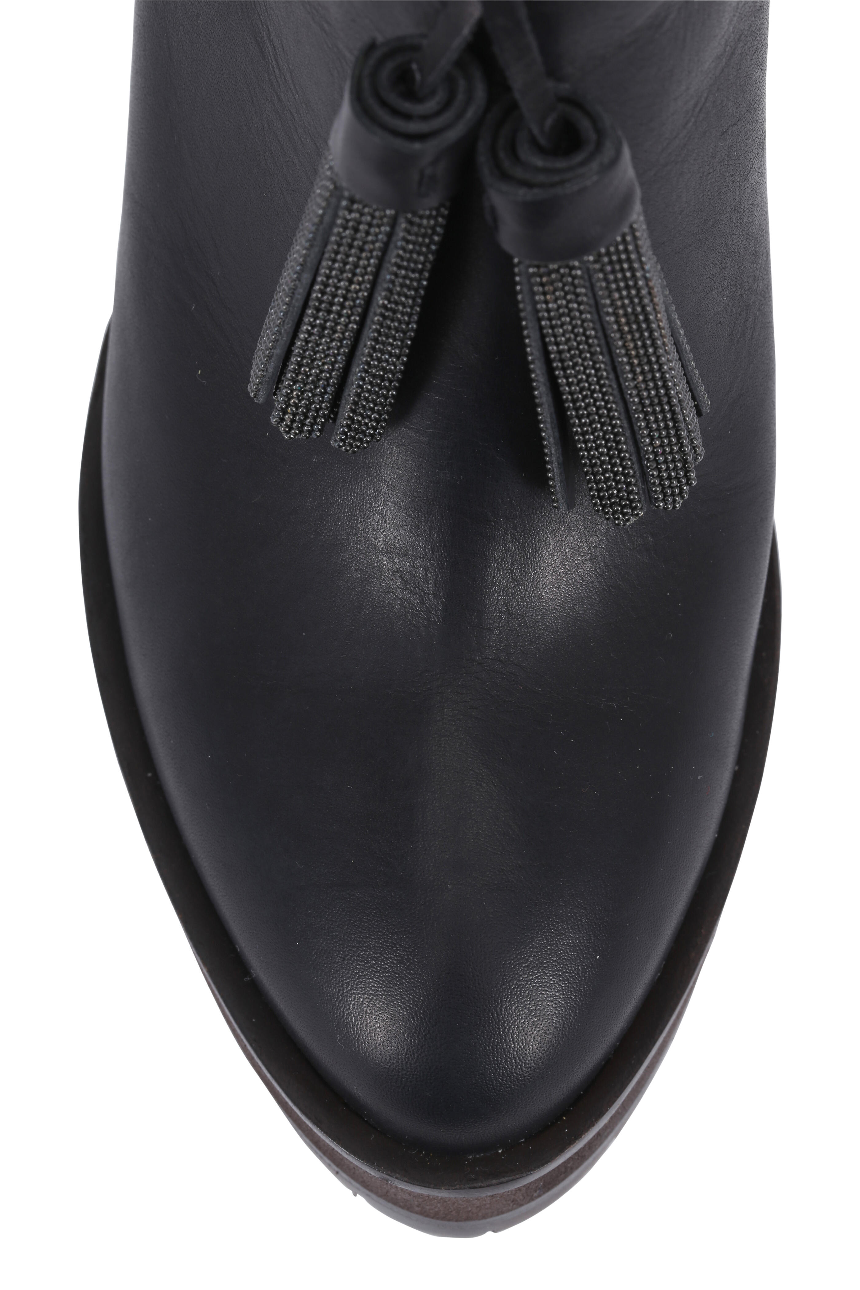 Brunello Cucinelli - Black Leather Monili Tassel Platform Boot, 90mm