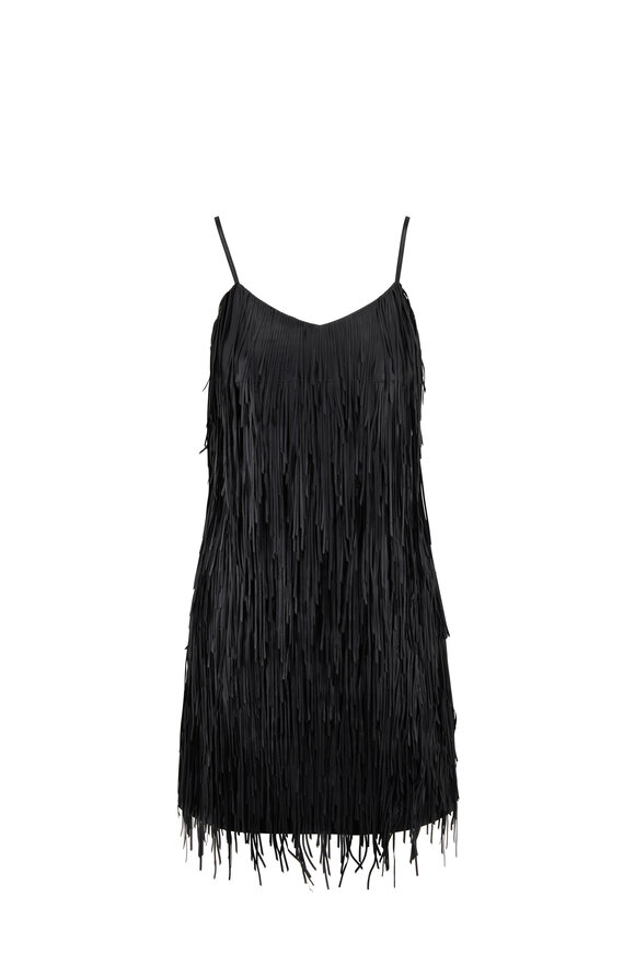 Michael Kors Collection - Black Lambskin Leather Fringe Dress