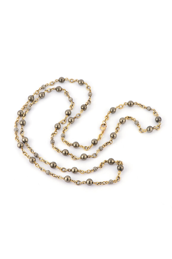 Sylva & Cie 18k Yellow Gold Pyrite & Diamond Beaded Necklace - view 1