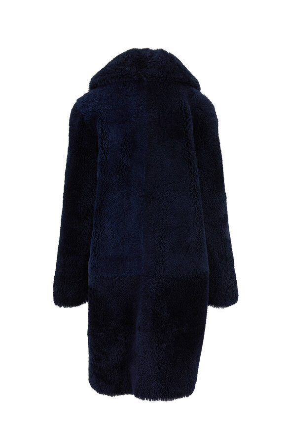 Oscar de la Renta Furs - Dark Navy Savanna Shearling Notch Collar Coat 