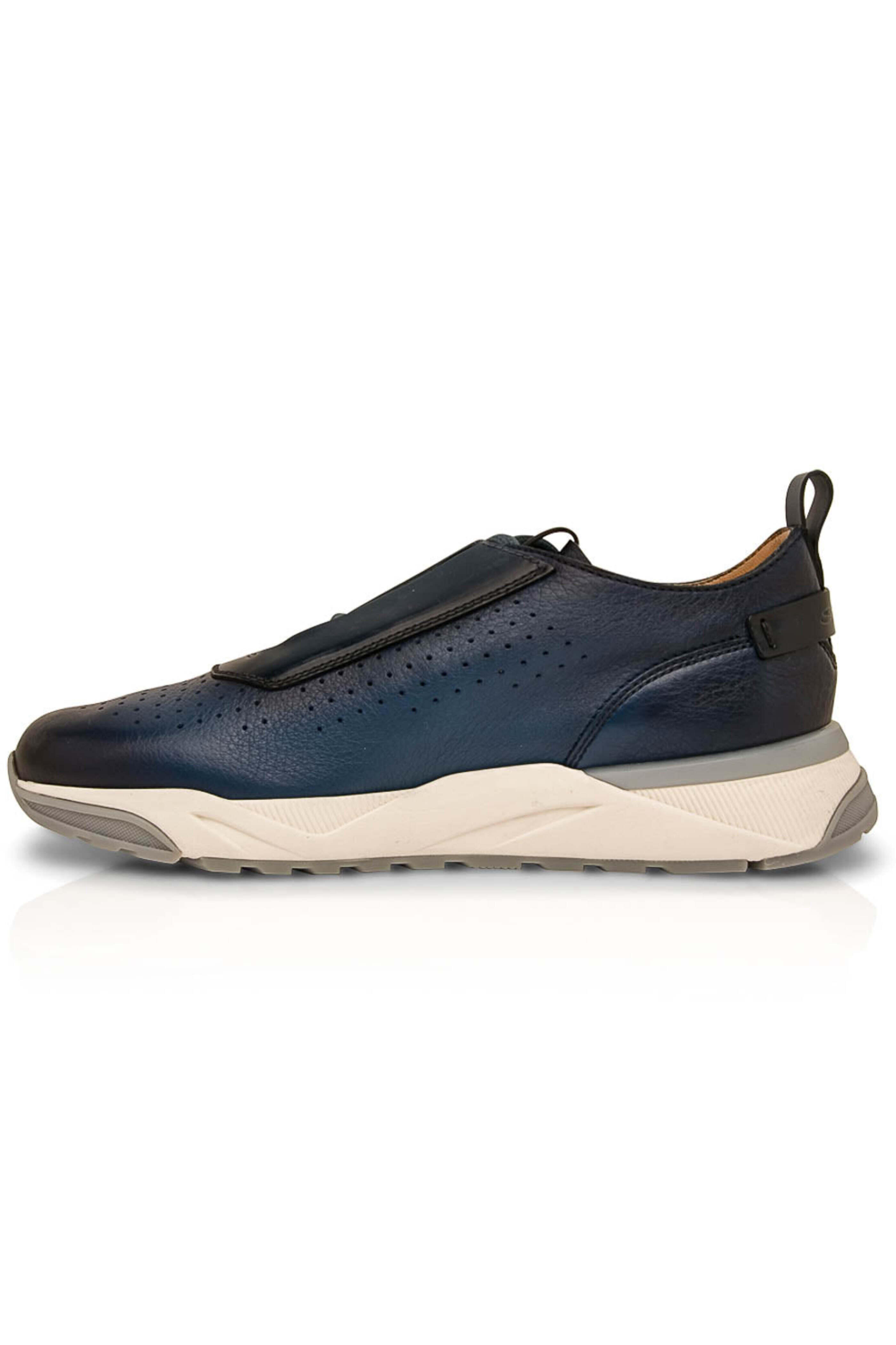 Santoni - Perforated Leather Sneaker in Blue