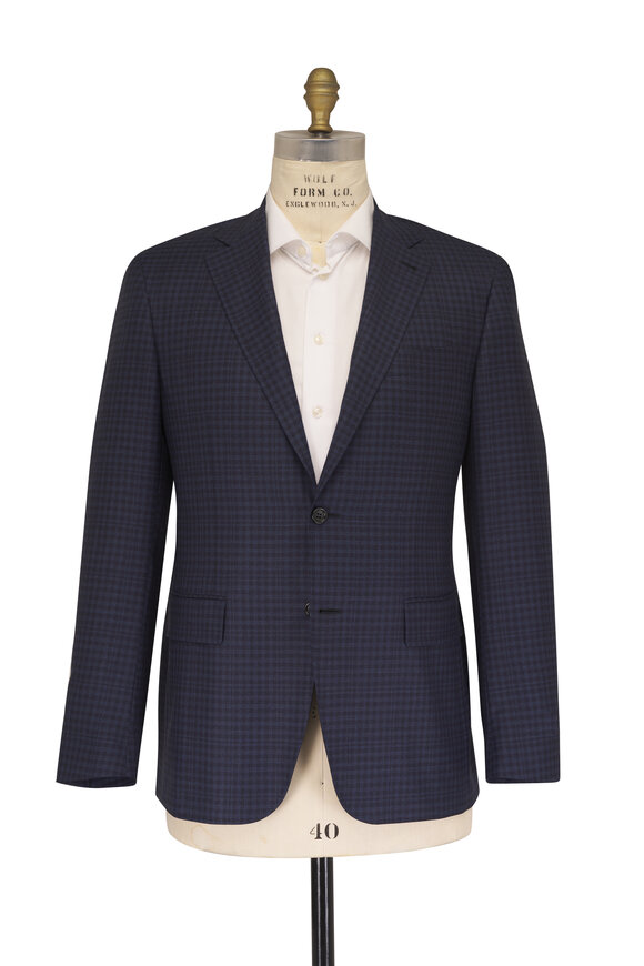 Canali Navy Blue Check Wool Sportcoat - view 4