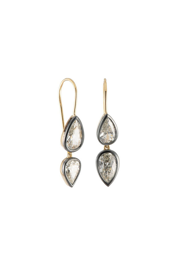 Sylva & Cie Double Diamond Pear Drop Earrings