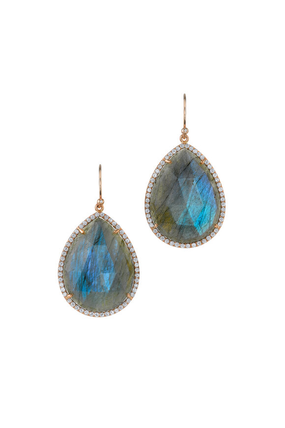 Irene Neuwirth - Gold Labradorite Pavé-Set Diamond Dangle Earrings