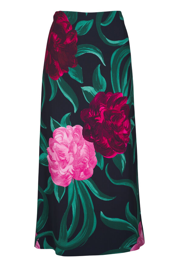 La DoubleJ Peony Black Sablé Satin Pencil Skirt