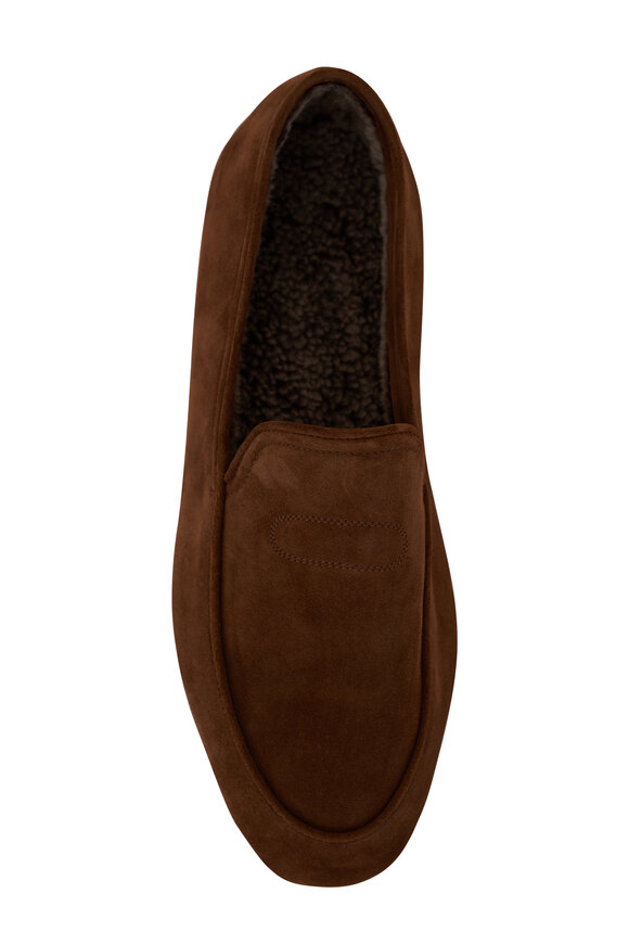 John Lobb - Kingston Brown Suede Shearling Slippers 