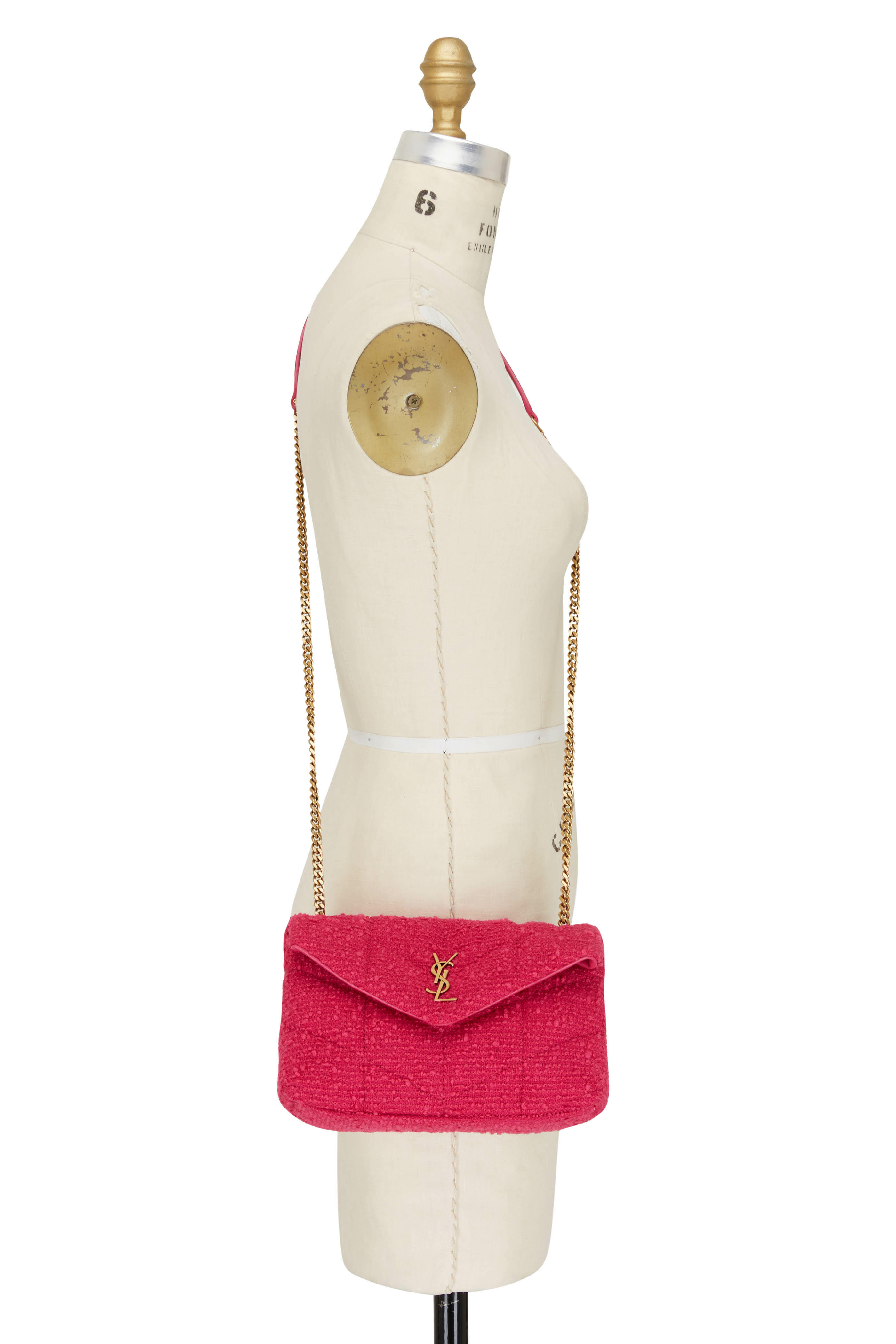 Saint Laurent Niki Medium Tweed Shoulder Bag in Pink