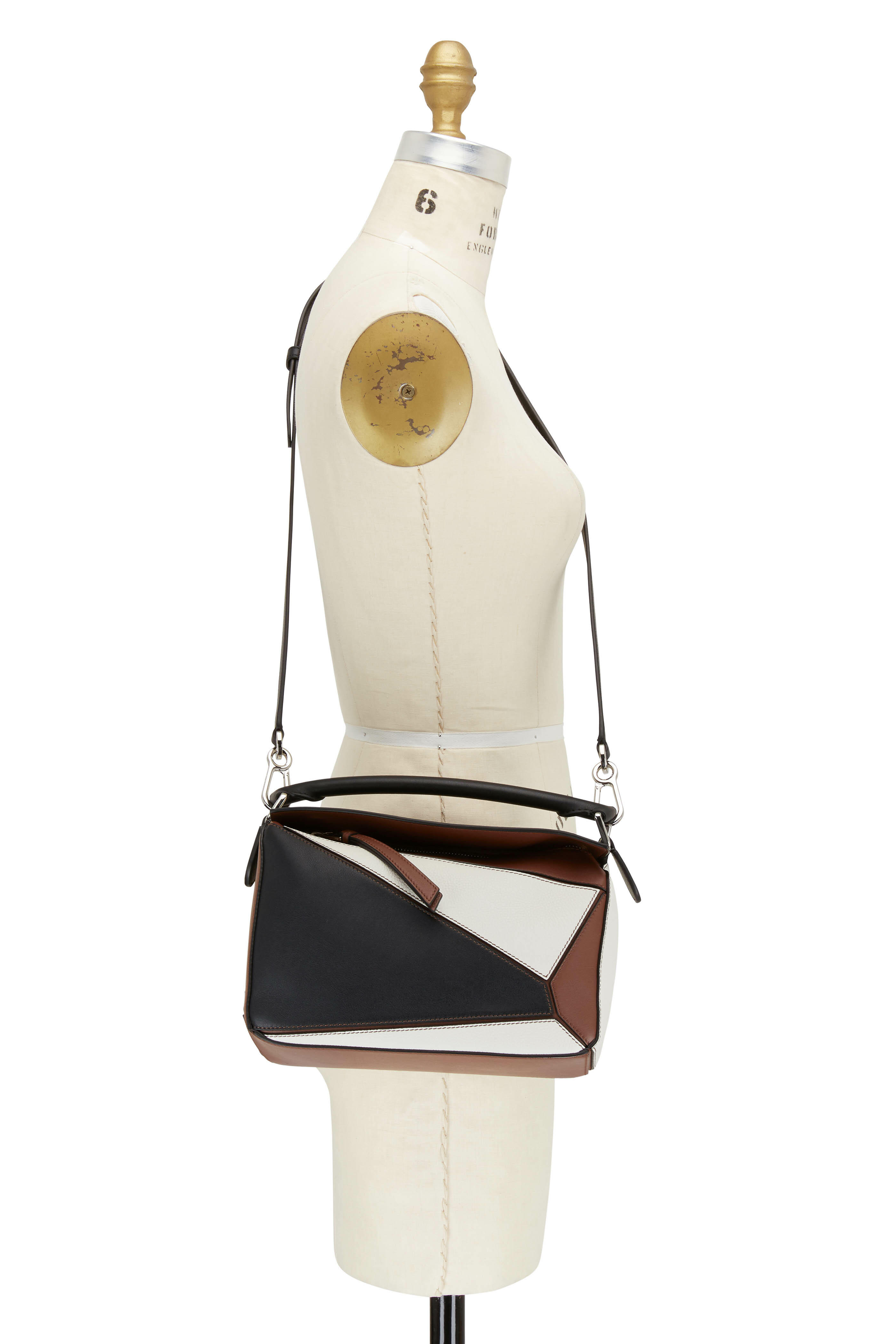 LOEWE black and brown Puzzle small leather shoulder bag