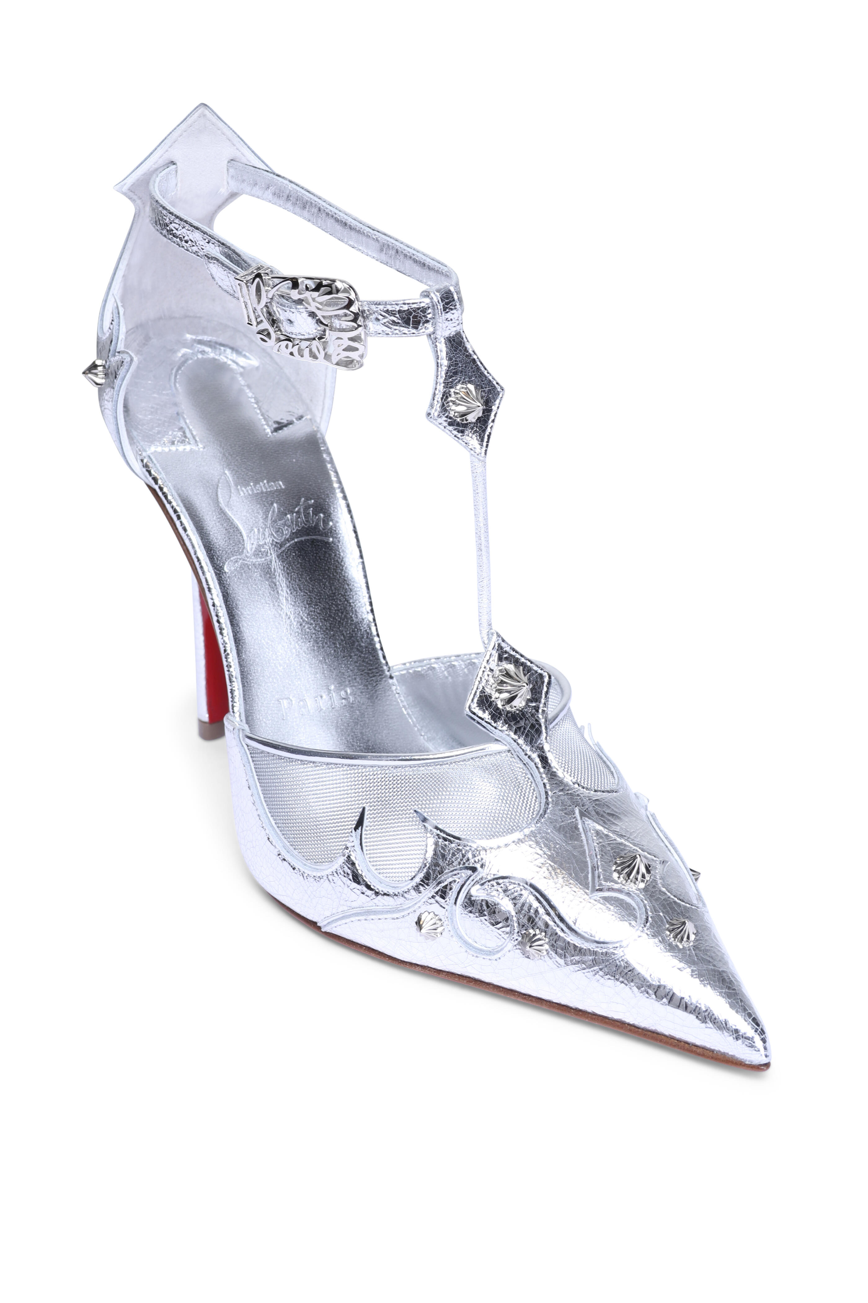 Christian Louboutin - Teetiag Silver Leather & Mesh Western Pump