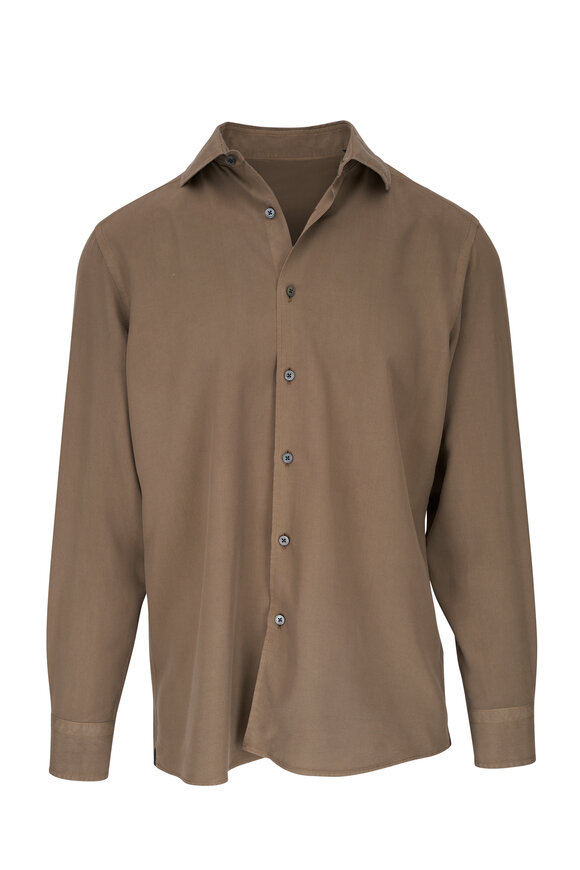 Zegna Olive Green Silk Sport Shirt 