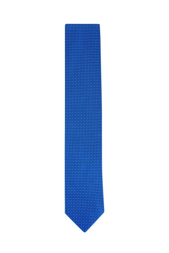 Eton Medium Blue Pin Dot Woven Silk Necktie - view 1