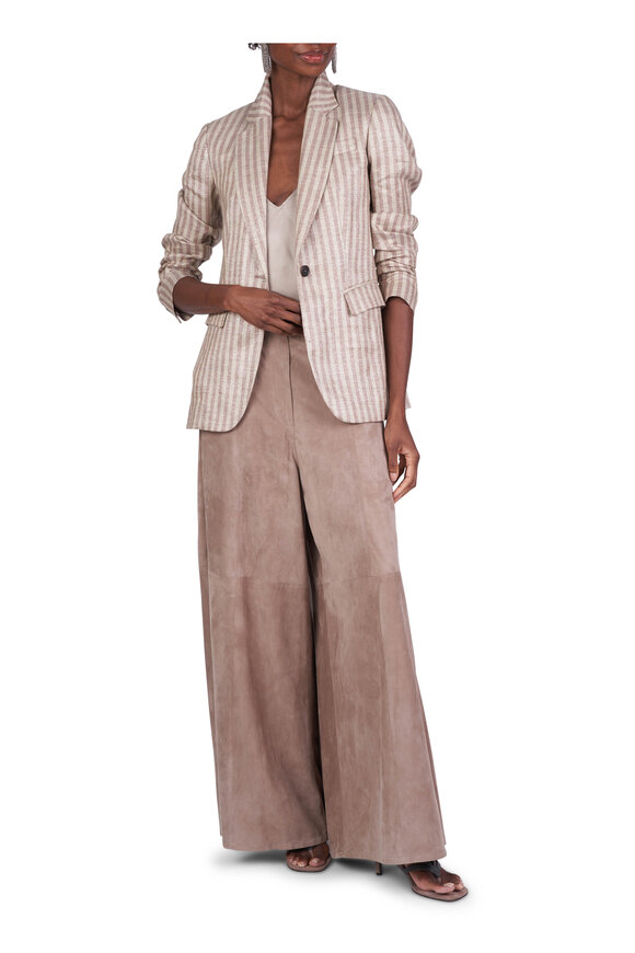 Brunello Cucinelli Beige Stripe Single Breasted Jacket - view 4