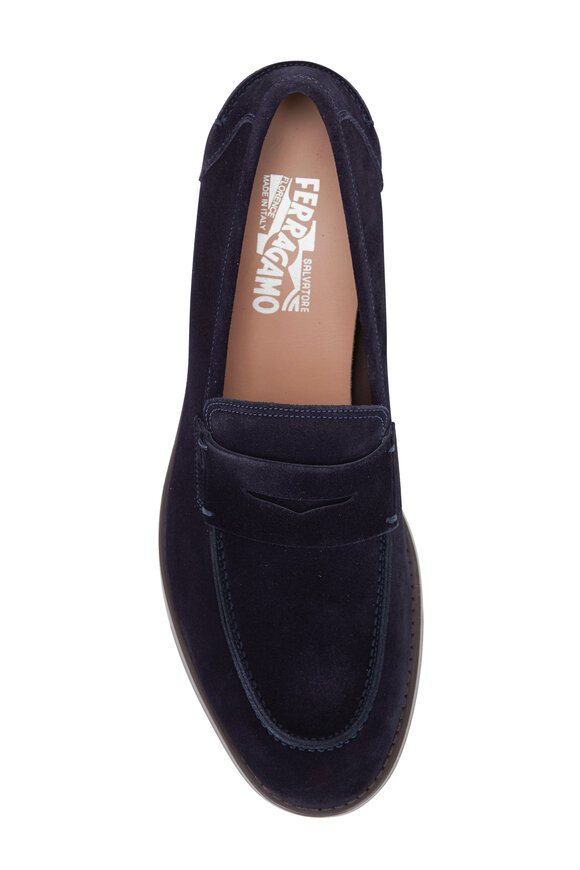 Ferragamo - Ayden Dark Blue Suede Penny Loafer