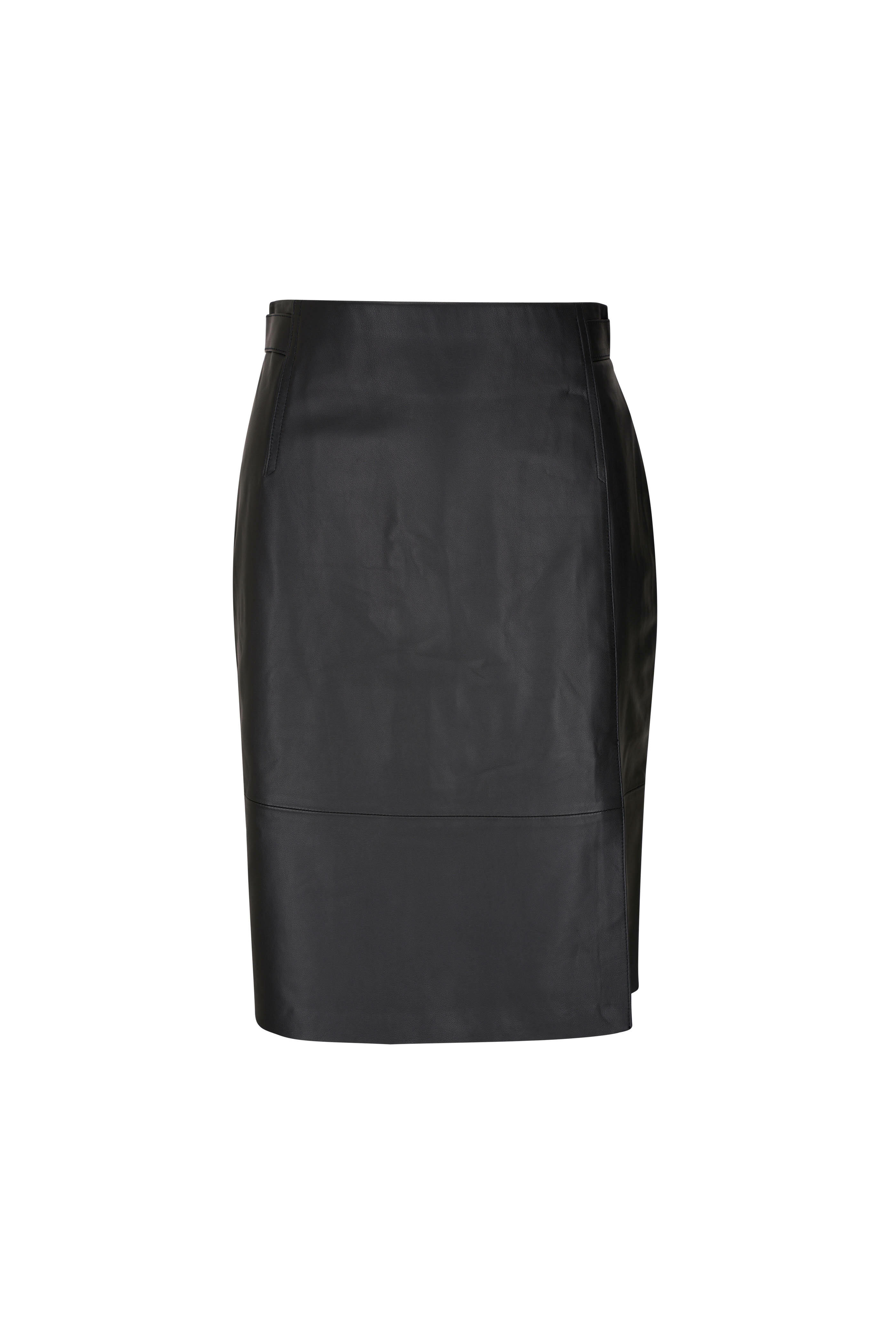 Vince - Tailored Black Leather Knee Length Skirt