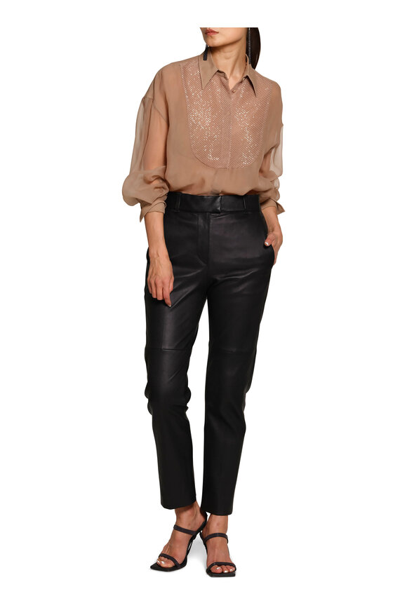 Akris - Clay Microstripe Drawstring Blouse