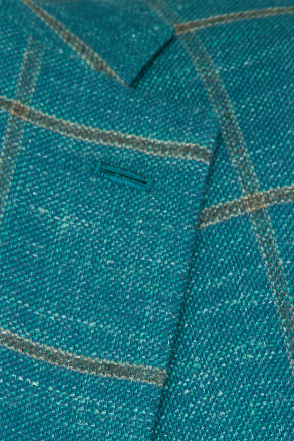 Kiton Teal Blue Windowpane Sportcoat - view 3