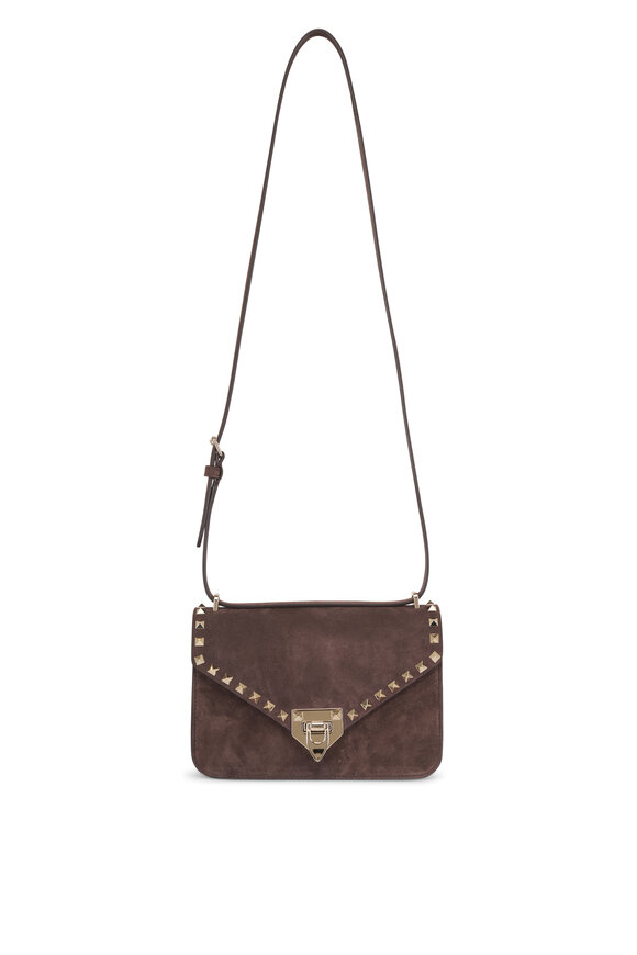 Valentino Garavani Small Rockstud Ebony Suede Shoulder Bag - view 1