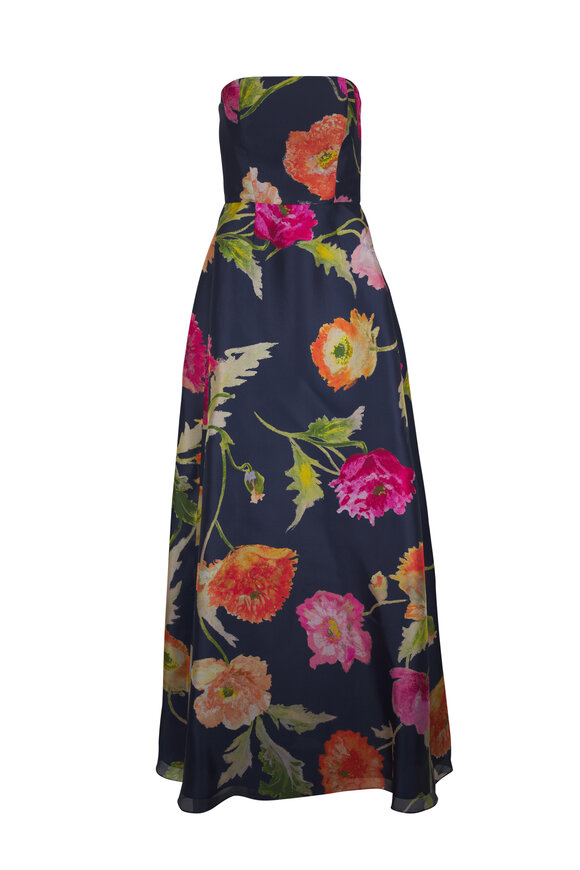 Carolina Herrera Midnight Multicolor Strapless A-Line Gown