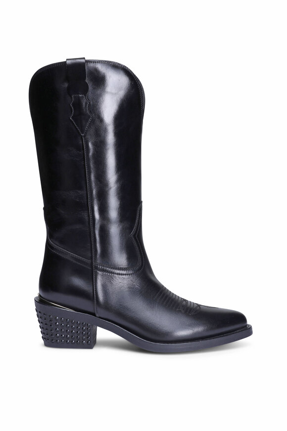 Khaite - Derby Black Leather Knee High Riding Boot