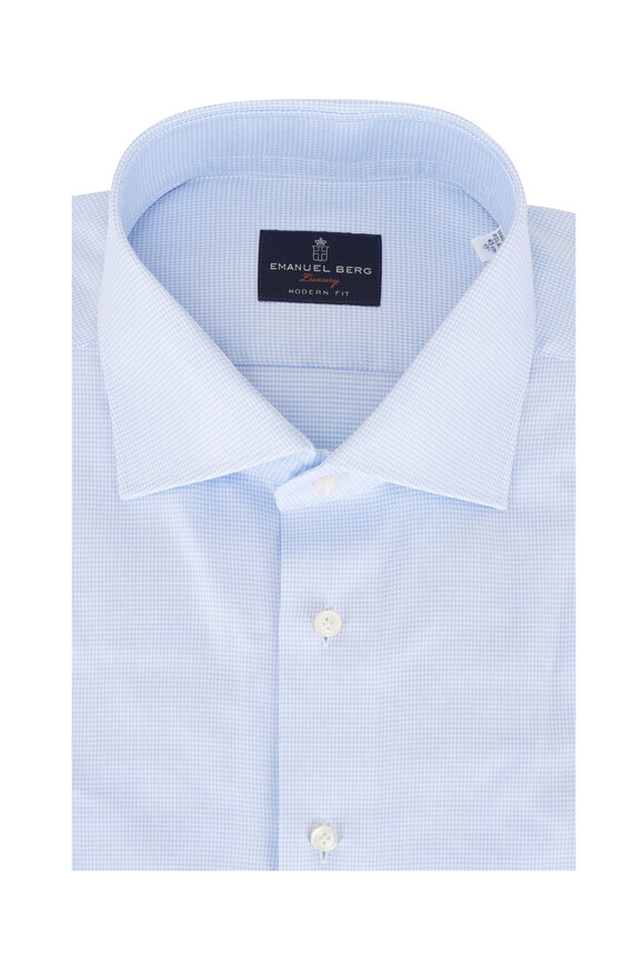 Emanuel Berg Blue Textured Print Cotton Dress Shirt