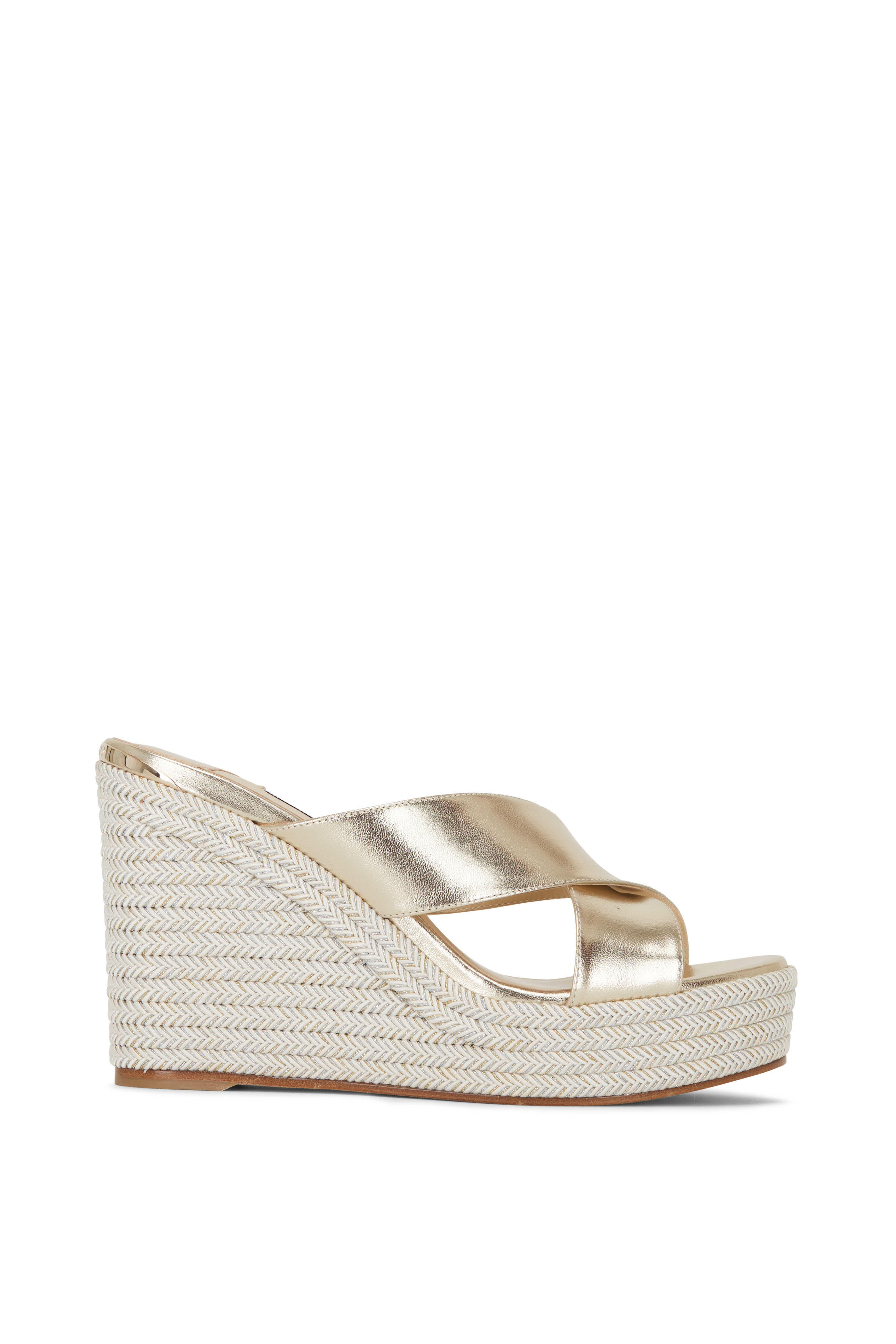 Jimmy Choo - Dovina Champagne Leather Wedge, 100mm