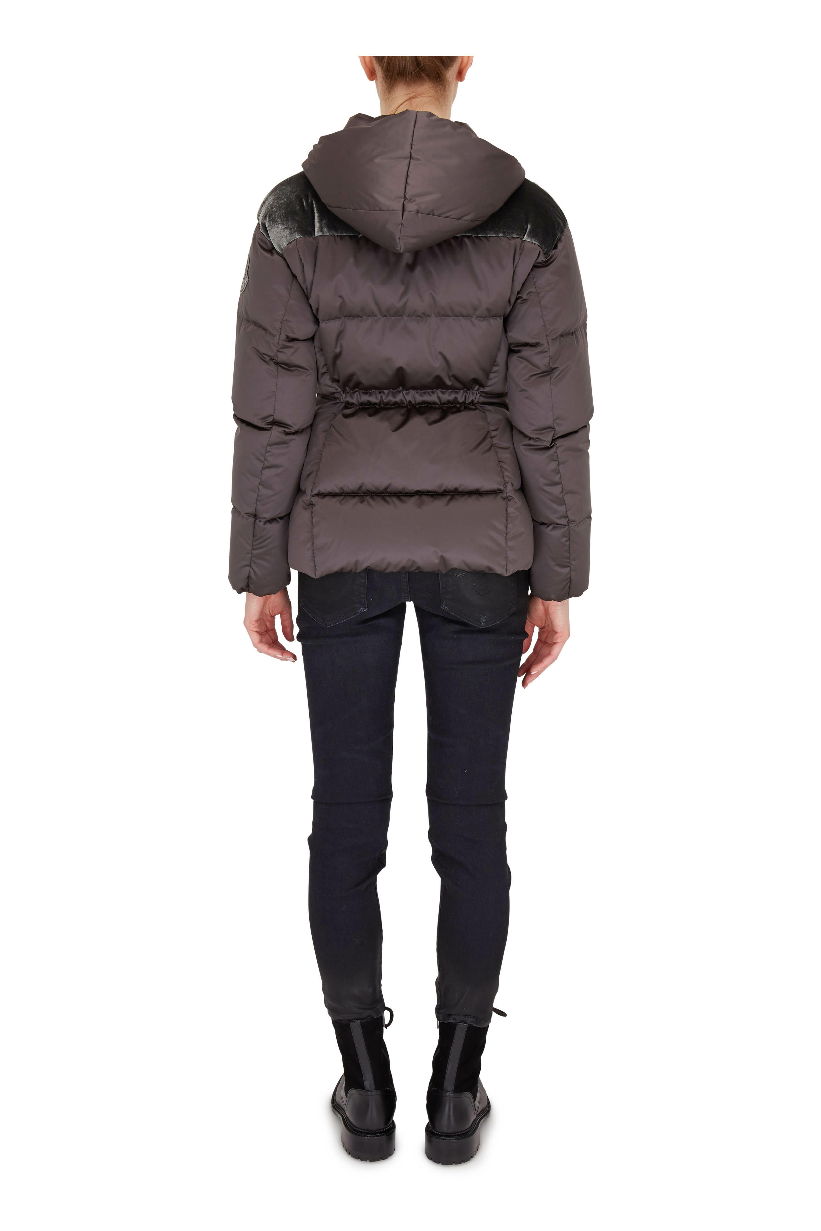 Moncler - Sebou Dark Gray Contrast Yoke Hooded Puffer Coat