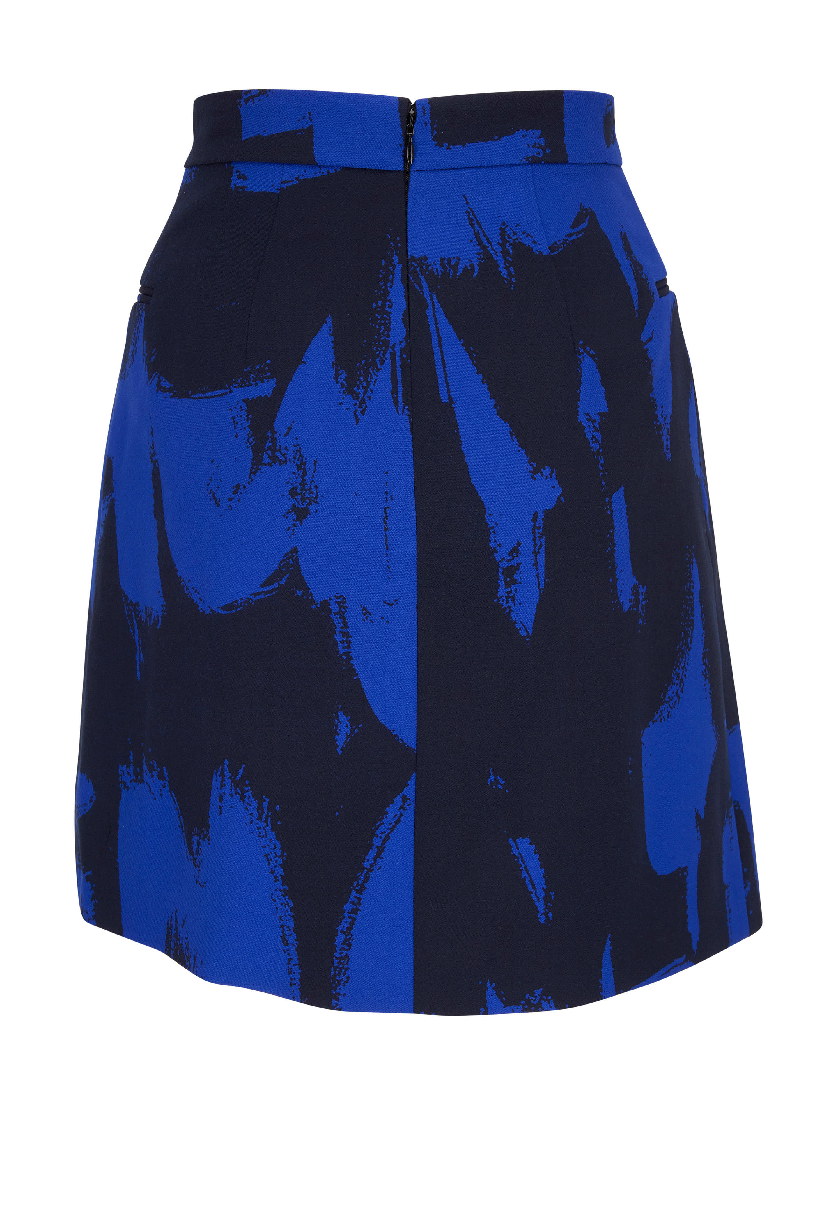 McQueen - Barathea Electric Blue & Black Drop Hem Mini Skirt