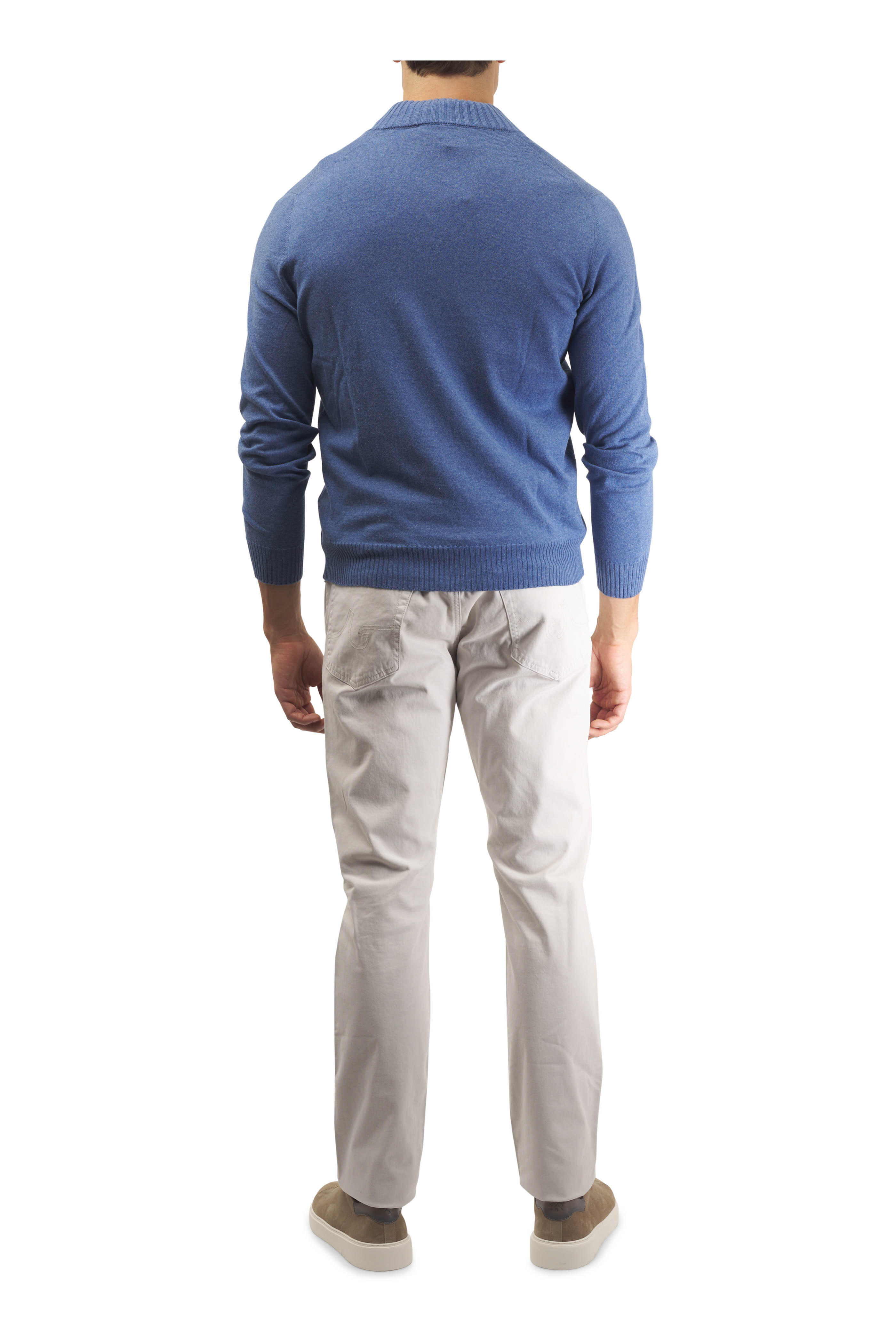 Gran Sasso - Blue Cotton & Cashmere Quarter Zip Pullover