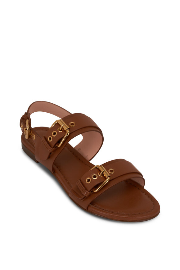 AGL Summer Buckles Brown Leather Flat Sandal 