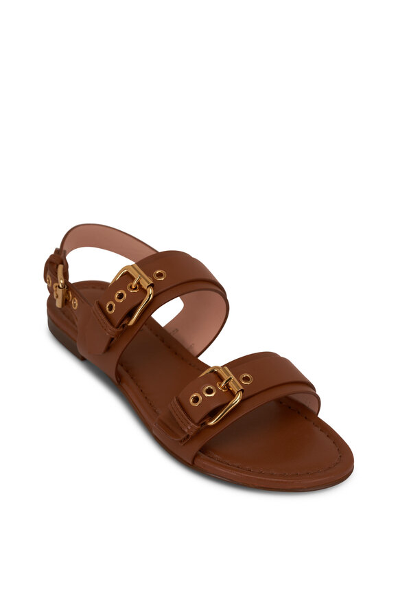 AGL - Summer Buckles Brown Leather Flat Sandal 