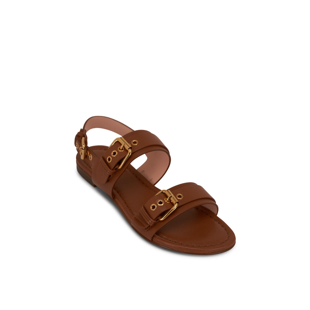AGL - Summer Buckles Brown Leather Flat Sandal | Mitchell Stores