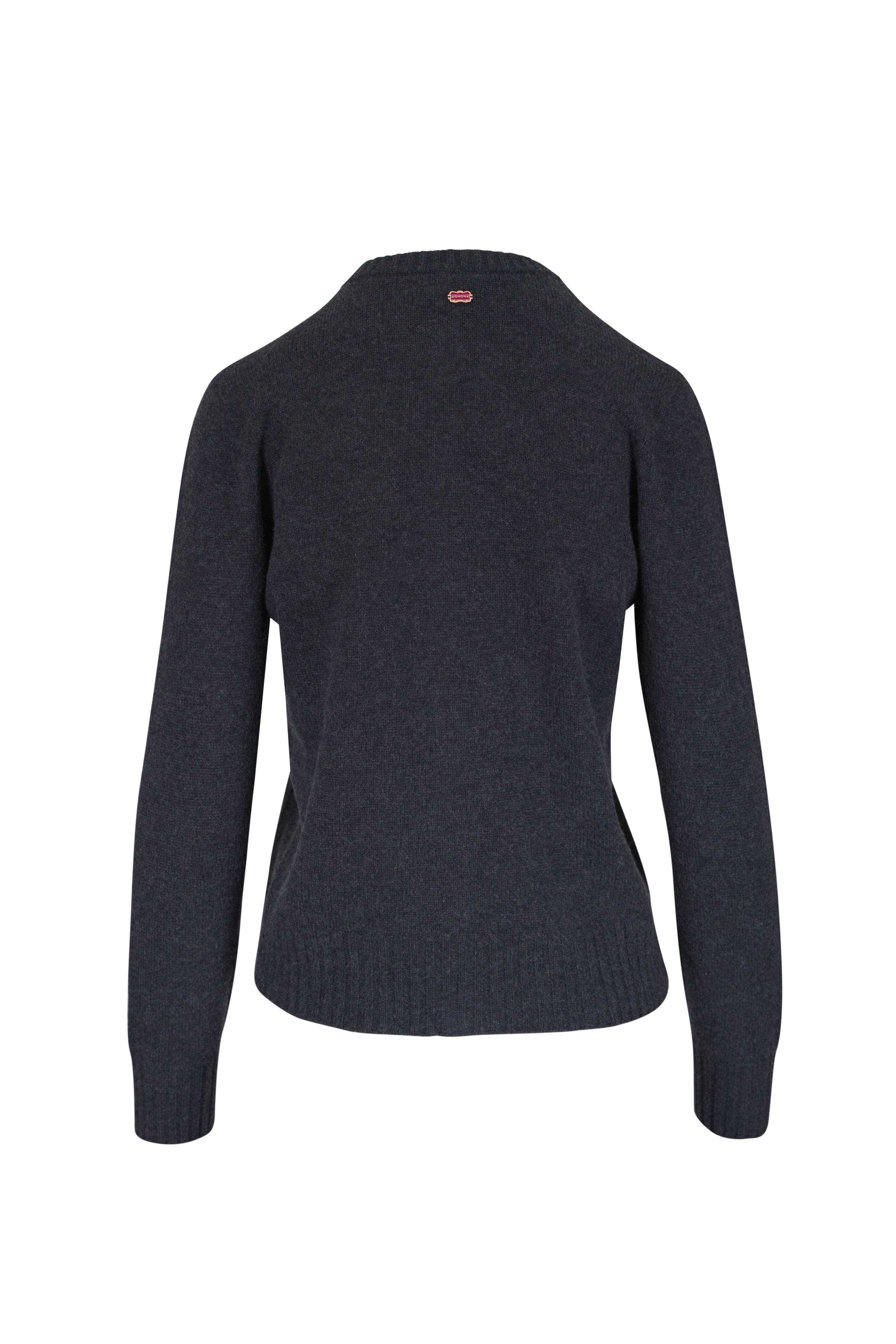 Agnona - Lipstick Charcoal Cashmere Crewneck Cardigan - view 4
