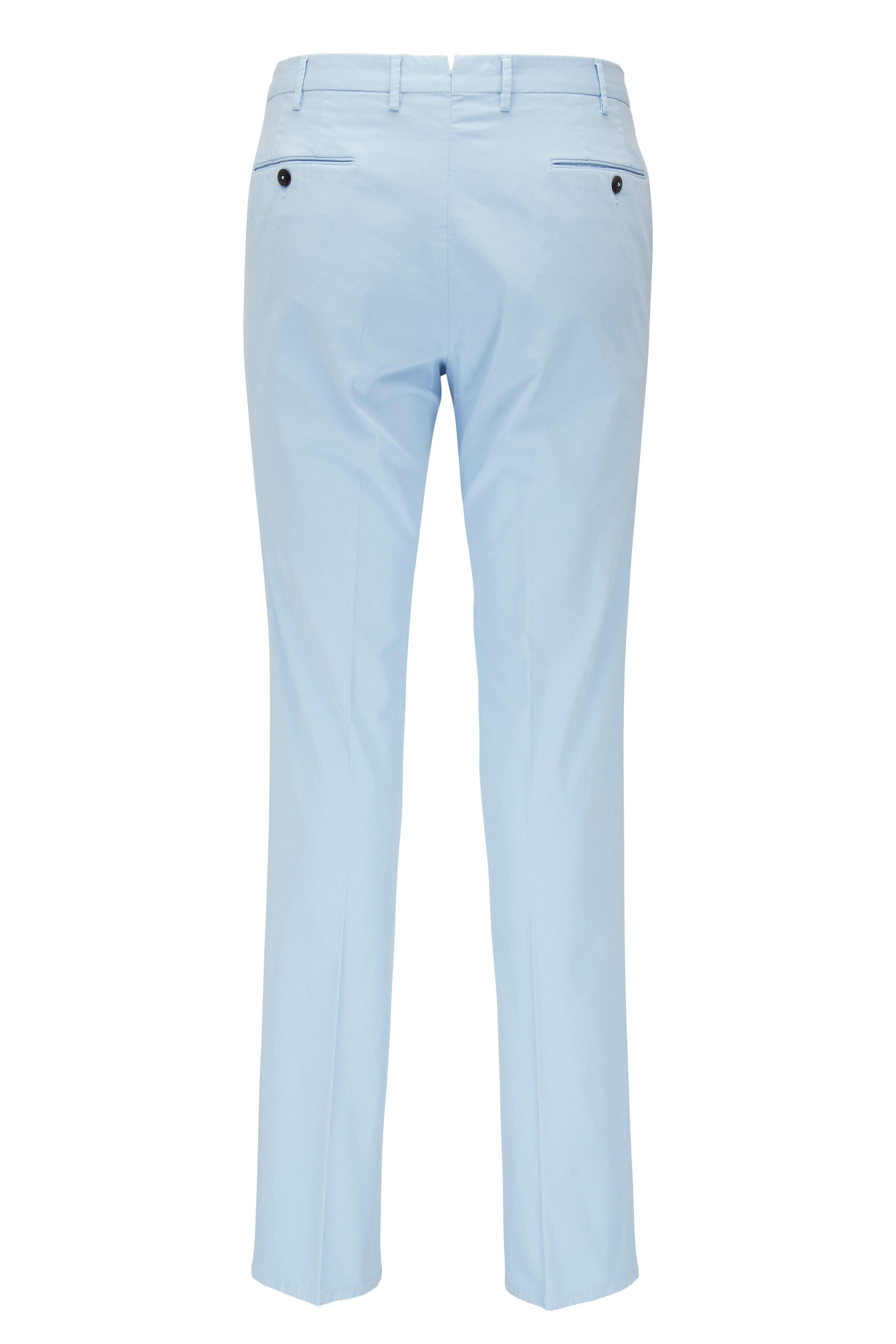PT Torino - Light Blue Cotton Flat Front Slim Fit Pant