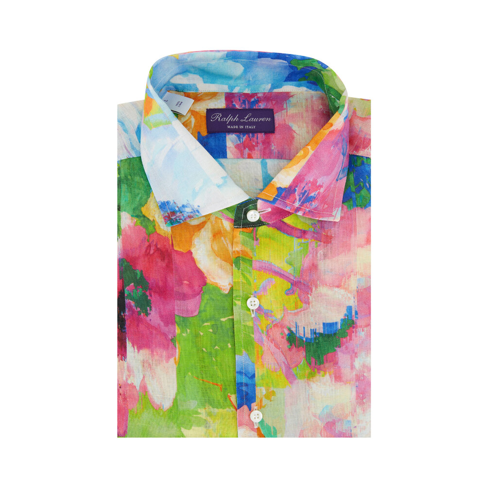 Ralph Lauren Purple Label - Painted Floral Linen Button Down Shirt