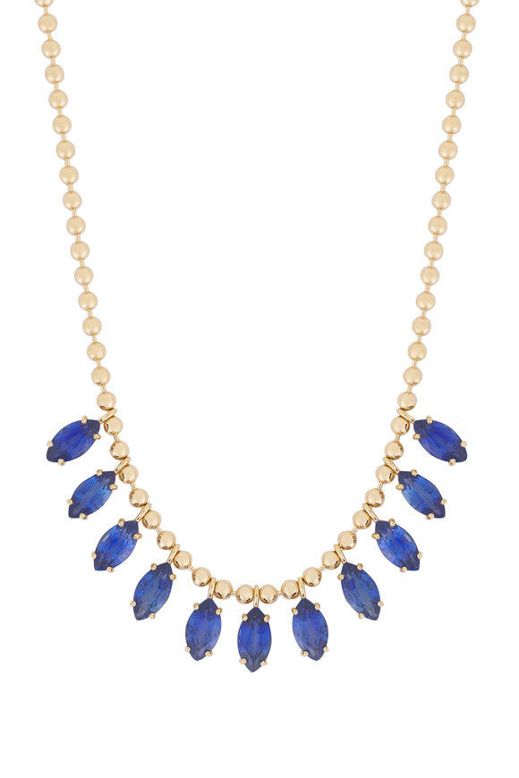 Sutra 18k Yellow Gold Blue Sapphire Necklace - view 2
