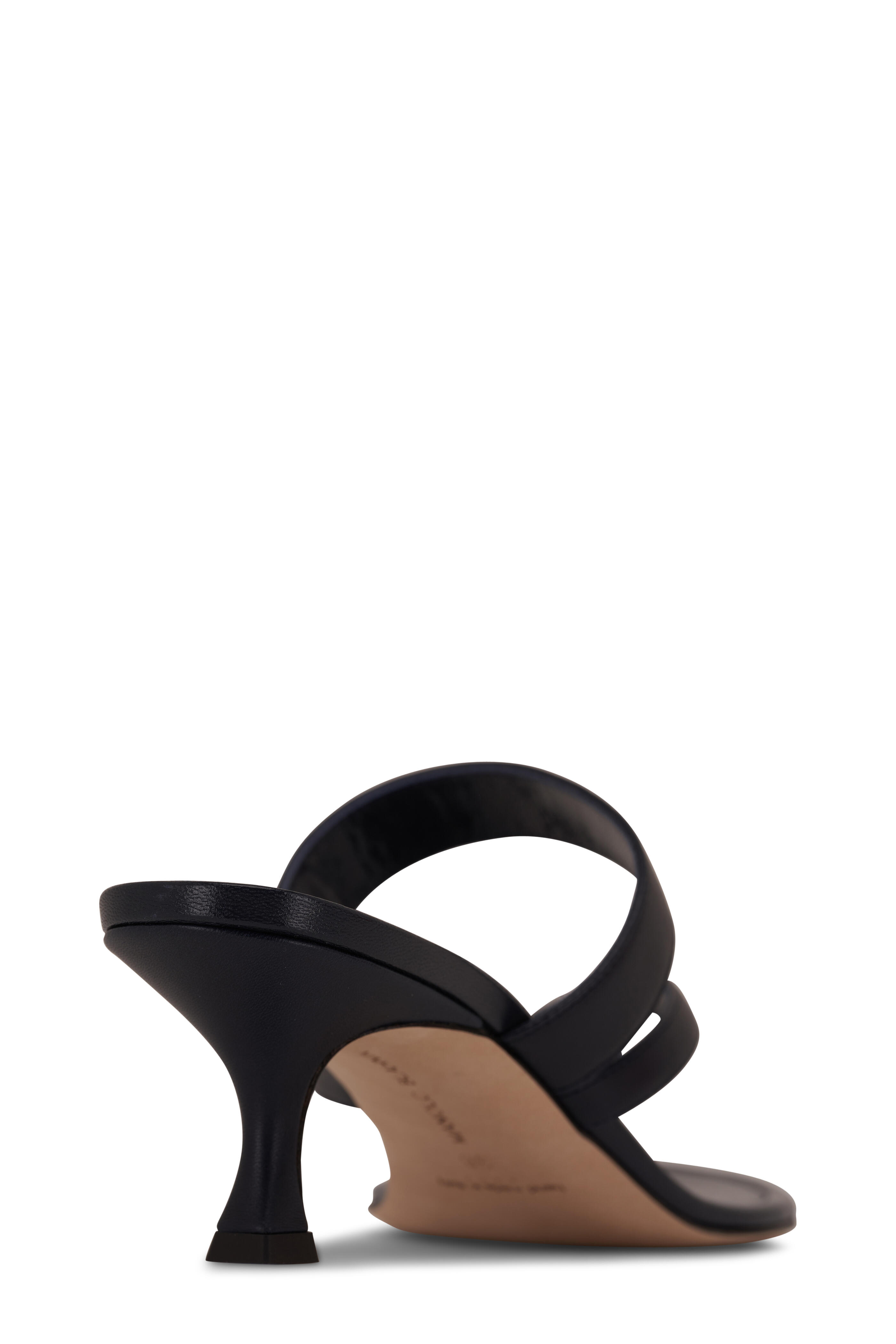 Manolo Blahnik - Susa Navy Leather Thong Sandal, 50mm