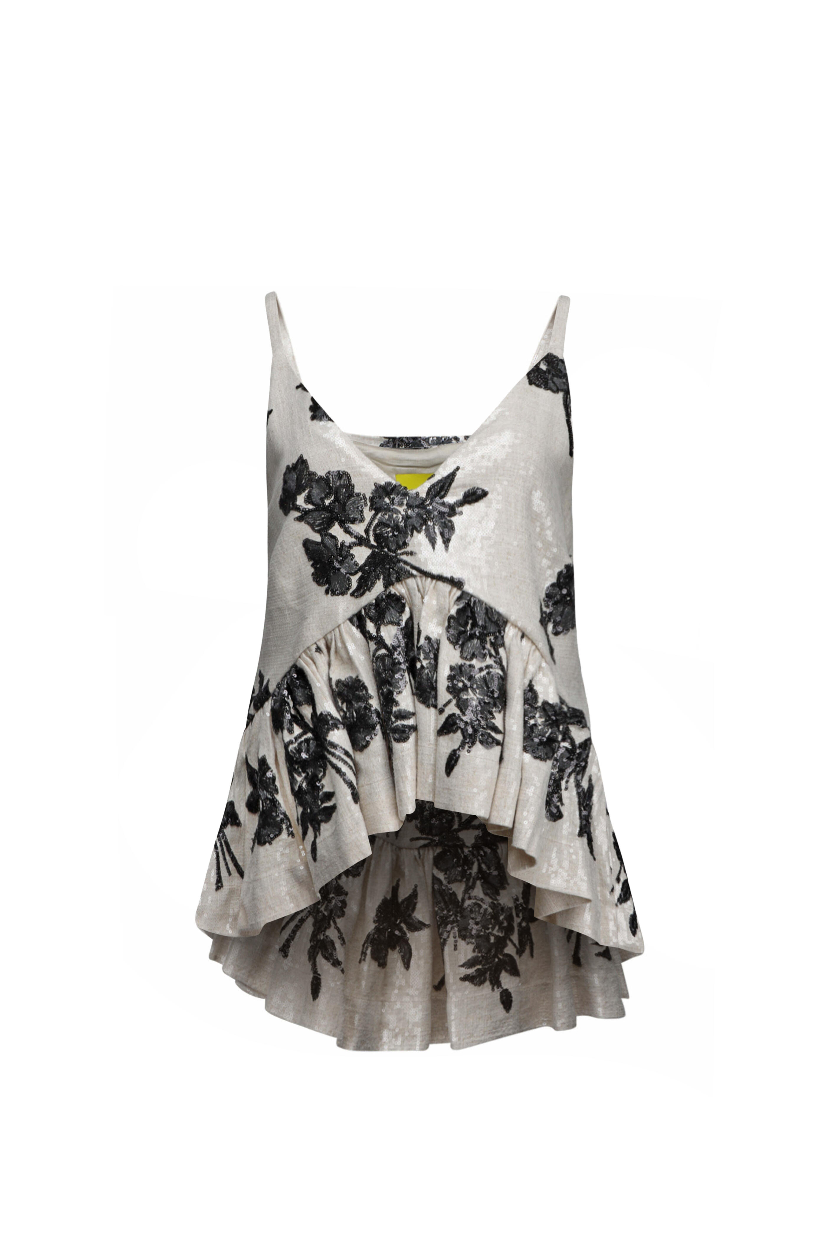 Marques ' Almeida - Beige Sequin Embellished Peplum Tank