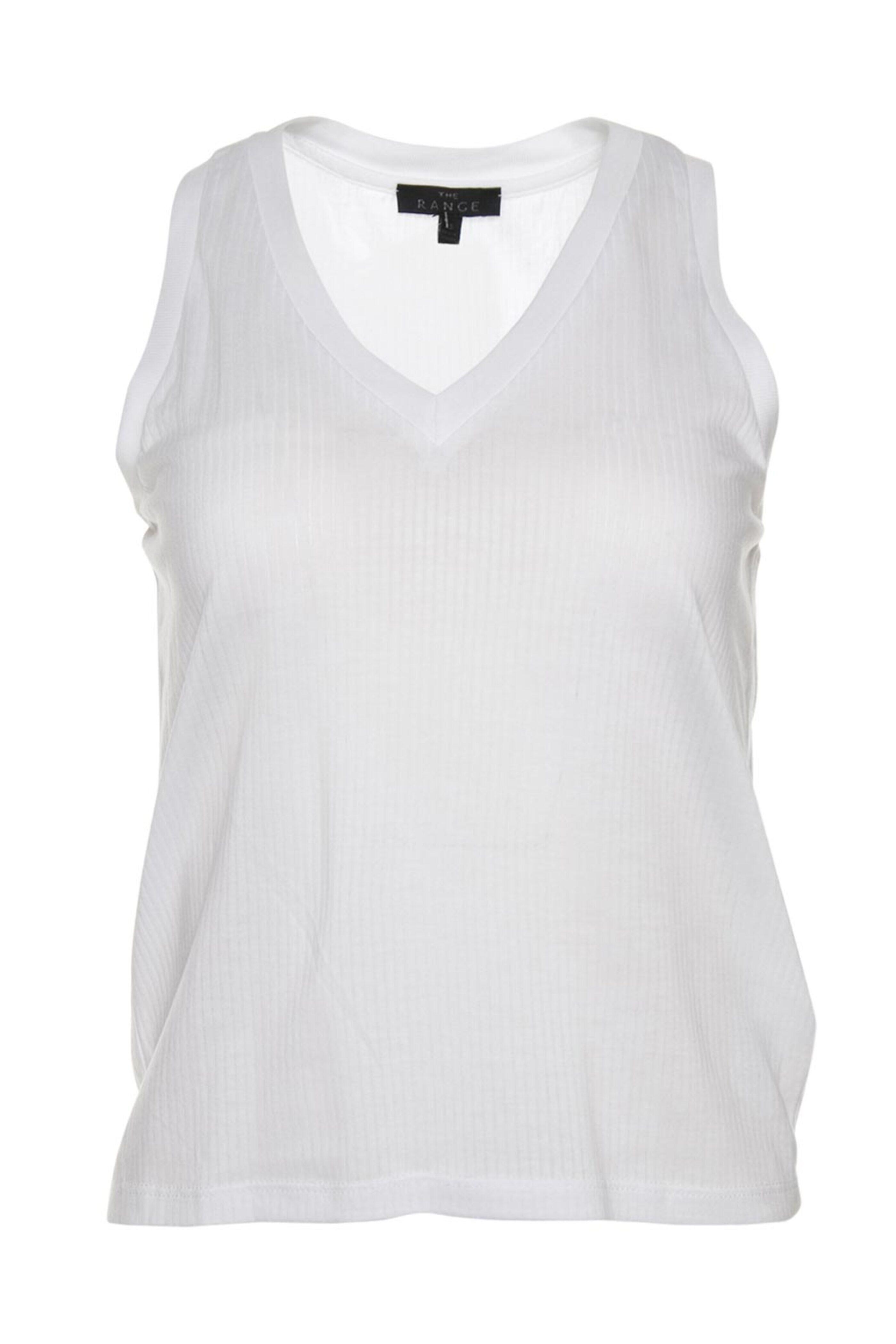 The Range - White V-Neck Narrow Split Jersey Tank