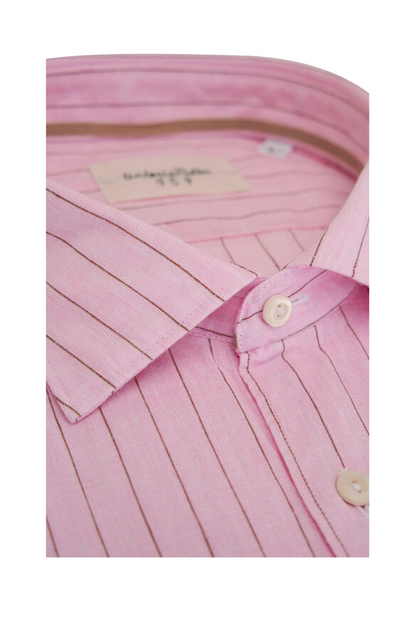 Tintoria - Pink & Brown Striped Cotton & Linen Sport Shirt