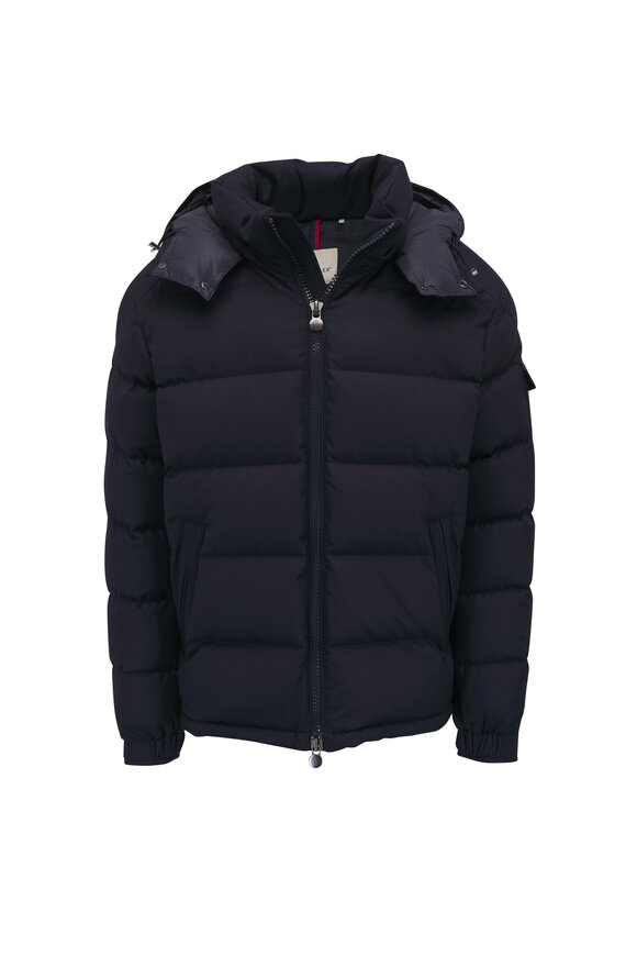 Moncler Montgenevre Navy Hooded Wool Flannel Down Jacket