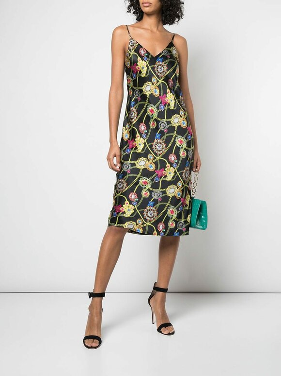 L'Agence - Jodie Black Silk Jewel Print Slip Dress