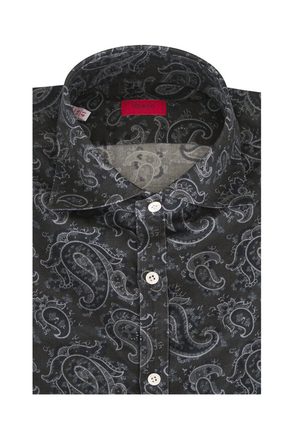 Isaia Black & Teal Paisley Cotton Dress Shirt - view 1